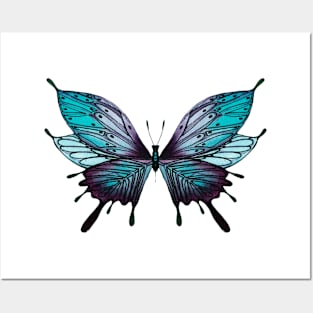 Watercolor Aqua Butterfly Posters and Art